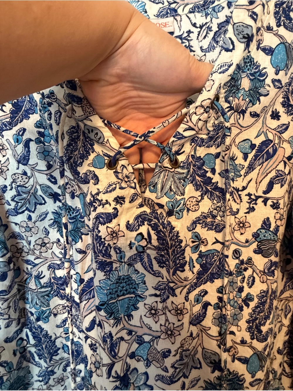 Knox Rose XXL Blue Floral V-Neck Short Flutter-Sleeve Boho Top - Picture 4 of 13